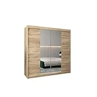 e- meubles armoire de chambre avec 2 portes coulissantes et miroir style contemporain penderie (tringle) avec étagères (lxhxp): 200cmx200cmx62cm ventila 4 chêne sonoma