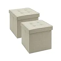 woltu lot de 2 tabouret cube de rangement repose pieds pliant,couvercle amovible siège en lin, 37,5x37,5x38cm (l x l x h), beige
