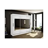 e- meubles armoire de chambre avec 3 portes coulissantes et miroir style contemporain penderie (tringle) avec étagères (lxhxp): 250cmx200cmx62cm trina -blanc
