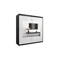 e- meubles armoire de chambre avec 2 portes coulissantes et miroir style contemporain penderie (tringle) avec étagères (lxhxp): 200cmx200cmx62cm trina- noir + blanc