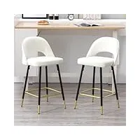 wahson lot de 2 chaise/tabouret velours avec repose-pied, chaise haute avec dosser creux, chaise bar pieds métal pour cuisine et comptoir, beige