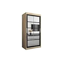 e- meubles armoire de chambre avec 2 portes coulissantes et miroir style contemporain penderie (tringle) avec étagères (lxhxp): 100cmx200cmx62cm venezia 2-chêne sonoma + noir