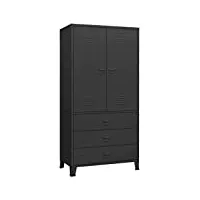vidaxl garde-robe industrielle armoire à vêtements organisateur armoire de rangement chambre à coucher maison intérieur noir 90x50x180 cm métal