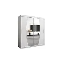 e- meubles armoire de chambre avec 2 portes coulissantes et miroir style contemporain penderie (tringle) avec étagères (lxhxp): 180cmx200cmx62cm globe -blanc