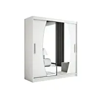 e- meubles armoire de chambre avec 2 portes coulissantes et miroir style contemporain penderie (tringle) avec étagères (lxhxp): 200cmx200cmx62cm globe -blanc