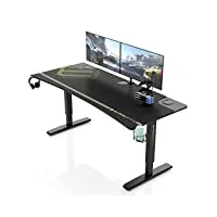 eureka ergonomic bureau gaming 160x70 cm bureau gamer réglable en hauteur manuel table gaming ergonomique en fibre de carbone avec tapis de souris crochet casque porte-gobelet et rack de contrôleur