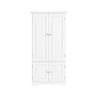 forhill armoire de rangement en bois avec 4 portes meuble haute de rangement buffet de cuisine armoire vestiaire pour salon, chambre, bureau 59x32x123cm blanc