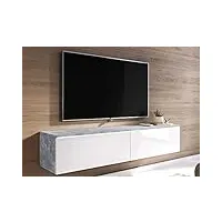 deco in paris meuble tv contemporain béton et laqué beige blanc avec led 2 portes malorie - 140 cm