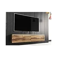 deco in paris meuble tv contemporain en chêne avec led 2 portes malorie - bois clair 140x33x30