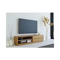 deco in paris meuble tv avec 2 tiroirs en bois couleur chêne sacha bois clair