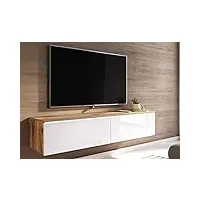 deco in paris meuble tv contemporain chêne et laqué blanc avec led 2 portes malorie - 140 cm bois blanc