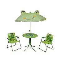 wakects table de pique-nique pour enfants avec 2 chaises pliantes et parapluie, set table et chaises pour enfants de jardin court, acier et tissu, vert