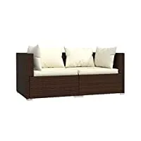 vidaxl canapé 2 places avec coussins canapé de jardin meuble de patio canapé de terrasse meuble d'extérieur cour marron résine tressée