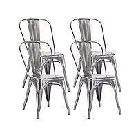 duhome chaise de salle à manger en métal, lot de 4 chaise bistrot metal, ensemble de chaises empilables chaise cuisine avec dossier, pour bar café salon restaurant intérieur et extérieur,métallique