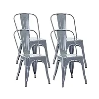 duhome chaise de salle à manger en métal, lot de 4 chaise bistrot metal, ensemble de chaises empilables chaise cuisine avec dossier, pour bar café salon restaurant intérieur et extérieur,gris