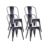 duhome chaise de salle à manger en métal lot de 4, chaise de cuisine empilable chaise de jardin avec dossier pour bar café salon restaurant intérieur et extérieur, noir