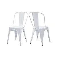 duhome chaise de salle à manger en métal, lot de 2 chaise bistrot metal, ensemble de chaises empilables chaise cuisine avec dossier, pour bar café salon restaurant intérieur et extérieur,blanc