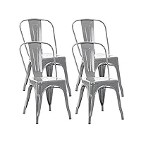 duhome chaise de salle à manger en métal, lot de 4 chaise bistrot metal, ensemble de chaises empilables chaise cuisine avec dossier, pour bar café salon restaurant intérieur et extérieur, argenté