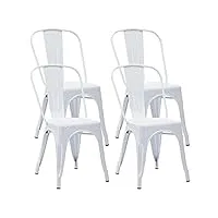 duhome chaise de salle à manger en métal lot de 4, chaise de cuisine empilable chaise de jardin avec dossier pour bar café salon restaurant intérieur et extérieur, blanc