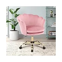 wolmics fauteuil chaise de bureau en velours fauteuil pivotant avec roulettes,fauteuil velours réglable en hauteur pour chambre à coucher/salle d'étude/salon,rose+or