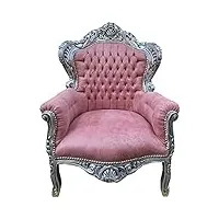 casa padrino fauteuil baroque rose/argent - fauteuil de salon en bois massif fait main avec cuir artificiel - fauteuil de salon de style ancien - mobilier de salon baroque