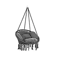 chaise suspendue anthracite avec coussins fauteuil suspendu 1 personne hamac en coton capacité 150kg intérieur extérieur