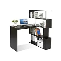 mondeer bureau informatique, bureau d‘ordinateur avec Étagère rangement à quatre niveaux, table de travail pc table pour bureau et salle d‘etude, 157 x 45 x 130,5 cm, noir