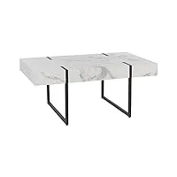table basse plateau effet marbre blanc 100 x 60 cm pieds en métal noir merced