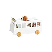sobuy chariot bibliothèque pour enfants, coffre à roulettes, organisateur pour jouets et livres à 2 compartiments avec roues pour chambre d'enfant, blanc, kmb41-w