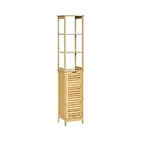 kleankin meuble colonne de salle de bain avec 3 étagères et placard porte persienne en bambou