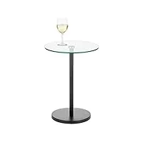 mdesign table ronde de taille moyenne pour le bureau – table de salon de style minimaliste en métal et verre – table d'appoint en verre avec cadre métallique – transparent/noir mat
