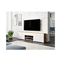 piaski meuble tv lowboard carrera 180 cm meuble tv coloré avec éclairage led inclus (wotan/blanc)