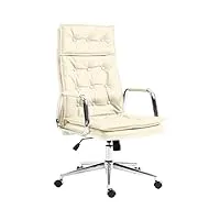 clp fauteuil de bureau sotira en véritable cuir i chaise de travail réglable en hauteur pivotant i piètement en métal, couleur:crème