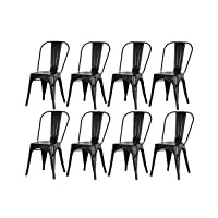 benyled lot de 8 chaises de salle à manger empilables en métal style industriel vintage, convient pour une utilisation intérieure et extérieure, chaise de jardin (noir)
