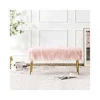 relax4life banc ottoman banquette en fausse fourrure et pieds métallique doré, repose-pieds pour entrée chambre salon couloir (l, rose)