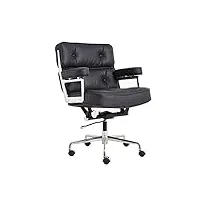 fauteuil de bureau ea20m, pivotant, aluminium, cuir noir