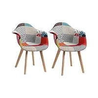 egoonm lot de 2 fauteuils patchwork, chaises de salle à manger en lin idéal pour salle à manger, salon, café, etc. (rouge)