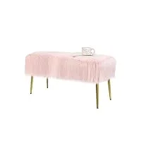 costway ottoman banquette, banc de lit en fausse fourrure, avec pieds en métal doré, lit fin tabouret, pour chambre à coucher, salon, couloir (90,5x36x45,5, pink)