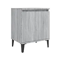 vidaxl table de chevet avec pieds en métal armoire de lit table de nuit armoire de chevet meuble de chambre à coucher sonoma gris 40x30x50 cm