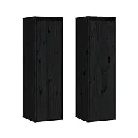 vidaxl 2x armoires murales suspendues meubles tv armoires de rangement meubles de salle de séjour intérieur noir 30x30x100 cm bois de pin massif