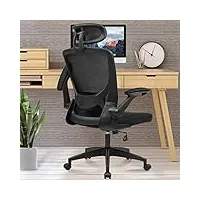 kerdom chaise de bureau ergonomique et respirante avec appuie-tête réglable, accoudoirs, fonction pivotante et à bascule jusqu'à 135°, fauteuil de bureau en maille
