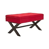 clp banquette namaro en tissu i banc avec pieds carrés en bois de caoutchouc i bout de lit avec espace de rangement, couleur:rouge, couleur du cadre:antique