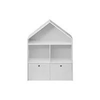 rebecca mobili etagère bibliothèque pour enfants, armoire pour chambre d'enfant, ameublement de maison, 2 étagères 2 tiroirs, mdf blanc - dimensions : 97 x 72,5 x 30 cm (hxlxp) - art. re6730