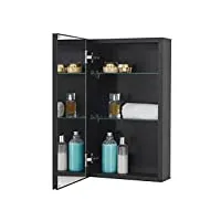fundin armoire murale de salle de bain en aluminium noir avec miroir et étagères réglables - 36 x 61 cm