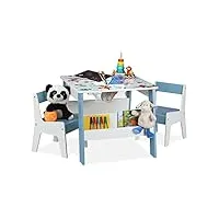 relaxdays ensemble table & 2 chaises enfants, avec motifs chiens, meubles enfants avec rangements & tableau, multicolore