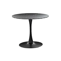 table de salle à manger industrielle effet marbre noir ronde mdf base en métal 90 cm boca