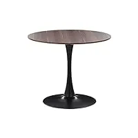 table de salle à manger industrielle bois foncé ronde mdf base en métal 90 cm boca