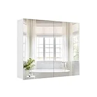 forehill armoire miroir salle de bain armoire toilette miroir avec 2 portes meuble rangement mural avec miroir Étagère réglable 70x15x60cm blanc