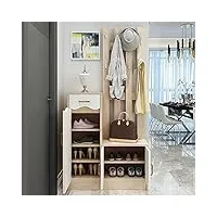 portemanteau vêtements avec banc et étagères à chaussures à 3 niveaux, meuble d’entrée avec crochets mobiles vestiaire, porte-manteau en bois,100x32x180cm style industriel marron