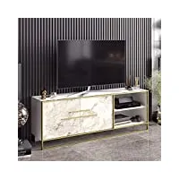 decorotika polkana console multimédia et support tv, bois chlorure de polyvinyle, effet marbre blanc/doré, 160 x 38,5 x 56,6